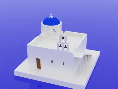 Blue Dome Church In Greece Santorini Low-poly 3D model