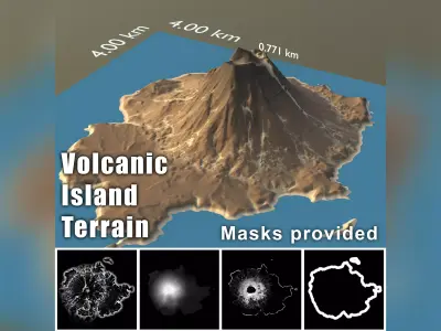 Volcanic Island Terrain Base Mesh with Erosion and Height Masks 3D model