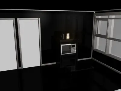 LOUNGE kitchen with glass doors and windows Low-poly 3D model