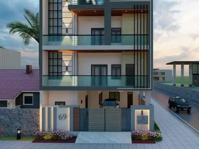 Modern Exterior Elevation Design Low-poly 3D model