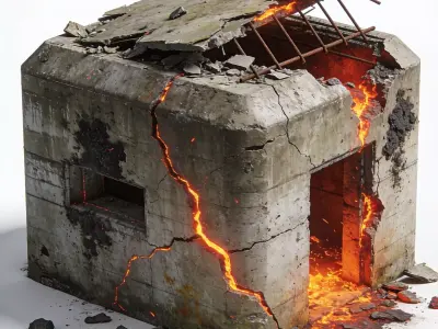 Destroyed Military Bunker with Lava Cracks 3D Model V01 Low-poly 3D model
