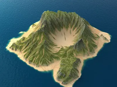 Tropical Island Terrain 6 Low-poly 3D model