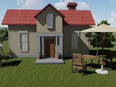 Exterior Country House With Garden  Low-poly 3D model
