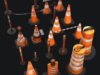 Traffic Cones Set Low-poly 3D model