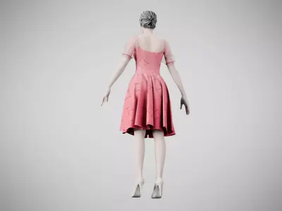 Dress 09 Very Light Blue With Design Low-poly 3D model