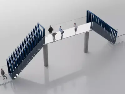 Modern Glass Pedestrian Bridge with Stairs High-Quality 3D Model Low-poly 3D model