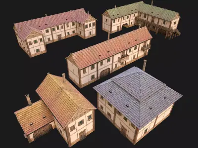 Medieval Town Buildings Set Low-poly 3D model