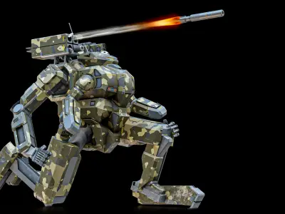  Rigged Sci-Fi Combat Mech Exoskeleton Suit - Woodland Skin PBR 