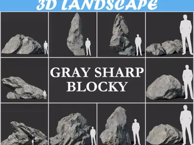 Low poly sharp blocky gray rock formation 181112 Low-poly 3D model
