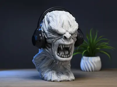 Demon scream creature Headphone Stand  Cyborg Headset Stand 3D print model