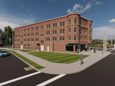 Large Brick Corner Apartment Building 3D model