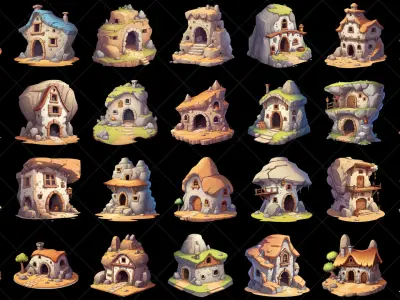 135 Transparent Fantasy Cave Style Hut House Home Game Asset Texture