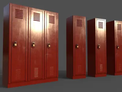 PBR School Gym Locker 01 - Red Low-poly 3D model