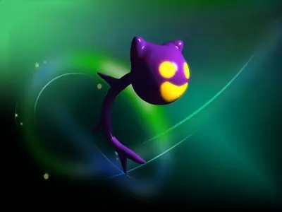 Cooty the smile cat face ghost cartoon Low-poly 3D model