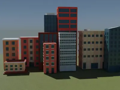 10 stylized buildings Low-poly 3D model