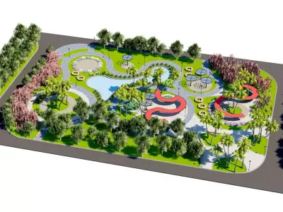 Modern Urban Park and Public Square 3D Model Low-poly 3D model