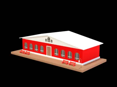 Cartoon Train Station Low Poly 3D Model 3D model