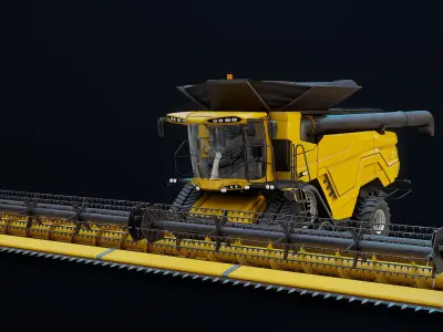  Modern Combine Harvester Yellow Rigged PBR 