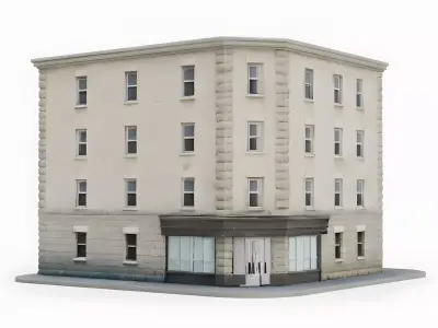 Classic Urban Corner Apartment Building 3D Model Low-poly 3D model