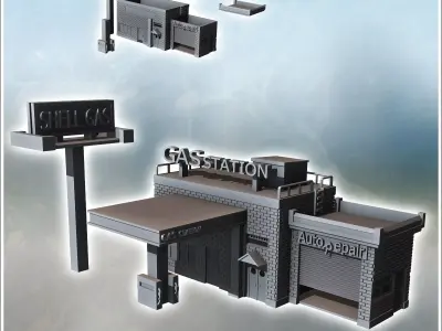 Modern petrol station with large sign and shop under awning 7 -  3D print model