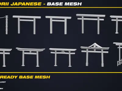 30 Torii Japanese Base Mesh - VOL 07 - Game Ready Low-poly 3D model