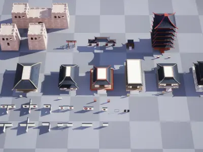 Feudal Asian House Pack Low-poly 3D model