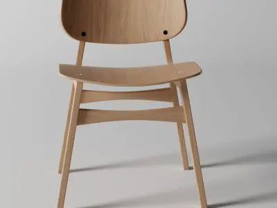 Round wooden chair Low-poly 3D model