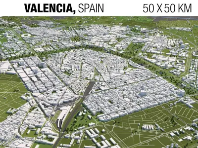 Valencia 50x50km 3D City Map 3D model