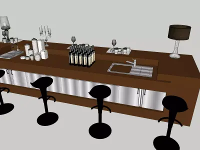 Modern Bar Counter with Bar Stools   3D Model 3D model