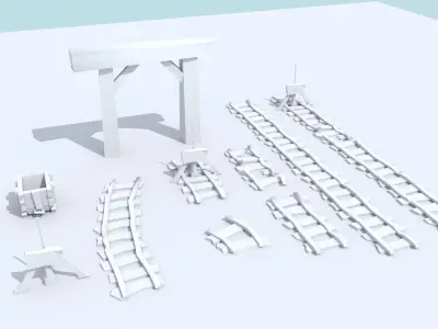 Medieval Mine Cart Tracks - Modular Low-poly 3D model