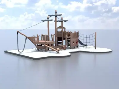 Playground pirate ship made of wood Low-poly 3D model