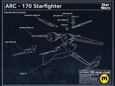 ARC-170 starfighter Star Wars starship 3D print model
