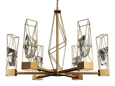 BERGER gold chandelier with glass shades Low-poly 3D model
