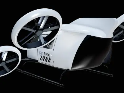  Rigged Flying Taxi Concept Air-Taxi White PBR 