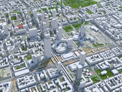 Warsaw Downtown Poland Low-poly 3D model