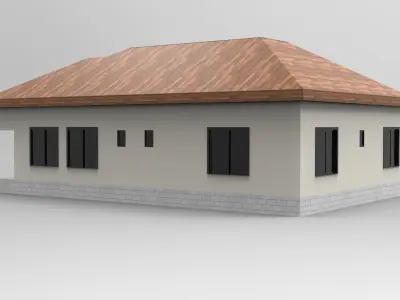 House Design - Single Story - Inclinde Roof 3D model