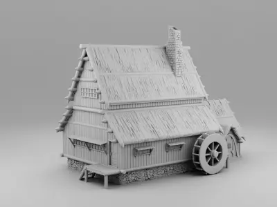 A house with a water wheel 3D print model