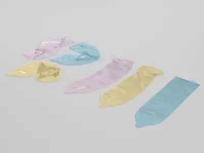 Condoms group of different colored plastic wraps 3D model