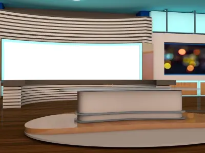 virtual set television studio with walls and wooden floors 3D model