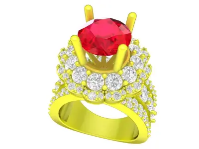 Luxury Round Halo Gemstone Ring for Fine Jewelry Design 7346 3D print model