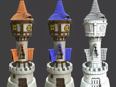 Stylized tower premium 3d model Low-poly 3D model