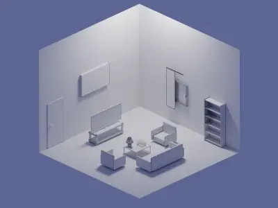 3D simple low-poly living room design Low-poly 3D model