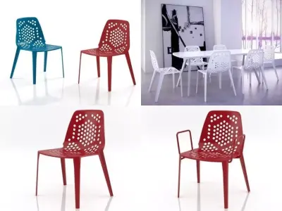 Pattern four different colored chairs and table 3D model