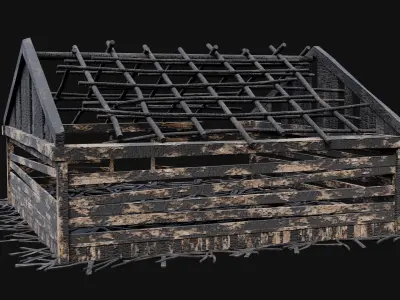 BURNED WOODEN HOUSES RUIN DESTROYED COTTAGE OLD COLLECTION Low-poly 3D model