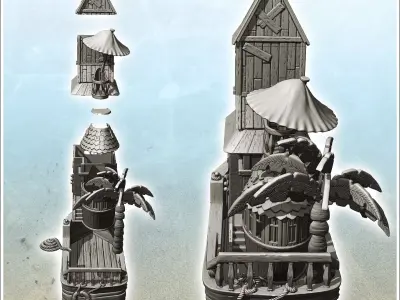 House on boat with parasol and palm tree 1 - Pirate Jungle Islan 3D print model