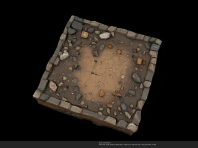 Stylized Ground Tile - Dirt Patch with Stones 3D Model - AI Low-poly 3D model