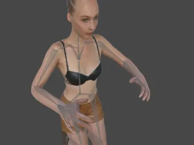Girl in Brown Shorts and Bra Rigged Low-poly 3D model