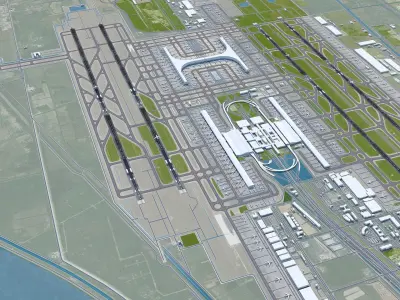 Shanghai Pudong International Airport 15km Low-poly 3D model