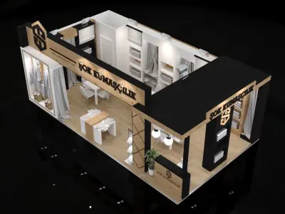 5x9 Textile Exhibiton Stand 3D Model 2 Sides Open Booth 3D model