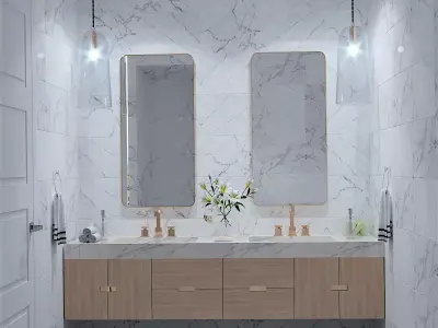 Bathroom marble with two sinks and mirrors 3D model